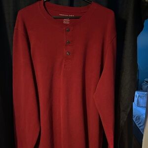 American Eagle Outfitters Men's Burgundy Henley Shirt